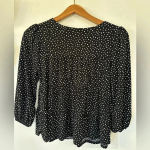 Monteau Womens Black Polka Dot Baby Doll 3/4 Sleeves & Ruffle Hem Top Photo 3