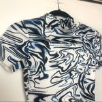 Zaful  Twirled Printed Mock Neck Bodycon Dress NWT Blue Black Photo 3