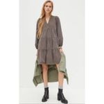 Pilcro  Anthropologie Corduroy Tiered Laney Mini Dress Sz S Gray Boho Pockets‎ Photo 2