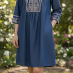 J Jill Denim Chambray‎ Boho Dress Embroidered Peasant Pockets Blue Small Tall Photo 0