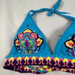 XL Sky Blue Yellow Floral Design Hippie Swim Top Photo 3