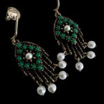 Sarah Coventry Heirloom Treasure Dangle Earrings Jade Pearl Gold Tone VTG Green Photo 5