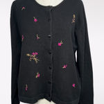 Vintage Clio Black Embroidered Cardigan Button Front Knit Sweater Small Photo 0