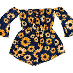 SheIn Romper Off the Shoulder Navy‎ Yellow Sunflower Boho Flounce Bell Sleeve Size XL Photo 0