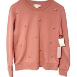 Rachel Parcell Rachel Parcel Size Small Pink‎ Pearl Embellished Crewneck Fleece Sweater NEW Photo 0