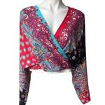 carole little Paisley Boho Blouson Faux Wrap Dolman Sleeve Top, Sz 16 Photo 0