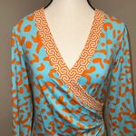 J. McLaughlin Blythe Faux Wrap Dress Leopard Greek Key Turquoise Orange Size S Photo 3