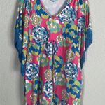 Tracy Negoshian NEW Felicity Fringe Dress 70s Pink Green Mini Summer Resortwear Photo 0
