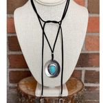 Faux Leather Tie Choker Necklace with Western Charms Black Photo 2