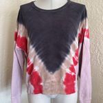 Daydreamer Flying V Tie Dye Varsity Crew Sweatshirt Red Pink Tan Blue Gray Small Photo 4