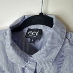 ECI Bow Cuff Railroad Stripe Shirt Dress Button Front Long Sleeves Navy Size 4 Photo 5