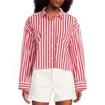 Madewell Women's Red and White Poplin Straight Hem Casual Button Up Shirt XS Photo 7