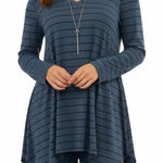 Garnet Hill  Slate‎ Blue Navy Striped Tunic XL Hankerchief Hem Boho Popover Photo 0