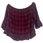 BB Dakota Laurian Off-Shoulder Top in Bordeaux Red Womens M Plaid Country Hippie Photo 4