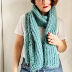 Womens Knitted Scarf Handmade Eyelash Fuzzy Fabric Super Soft in Aqua Blue Photo 0