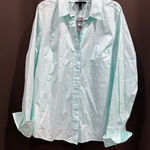 Lane Bryant  Aqua Pleated Fitted Button-Up Blouse Folded Cuffs Size 20 NWT Photo 0
