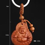 LUCKY BUDDHA Carved Rosewood Novelty Keychain Brown Photo 2