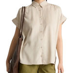 Quince  Vintage Wash Tencel Camp‎ Shirt Women's Size M Button Down Casual Career Photo 0