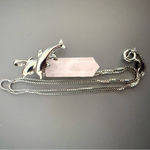 Sterling Silver Dolphin Necklace Rose Quartz  Pendant Necklace Healing Stone VTG Photo 4