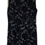 Karen Kane Silk Crushed Velvet Floral Overlay Tan Lining Dress Zipper Back Photo 0