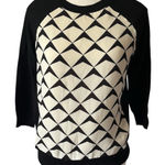 J.Crew Knit Top Wool Blend Women's XS Black Off White Geometric Pattern Office Photo 0