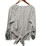 J.Crew  Embroider Stripe Blouse Tie Back Top L Cottagecore‎ Prairie Boho Feminine Photo 2