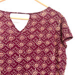 Lucky Brand  size Large short sleeve shirt top tunic keyhole back‎ purple white Photo 2