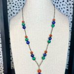Vintage Liquid Silver Sterling Malachite Lapis Carnelian Natural Gems Necklace Blue Photo 0