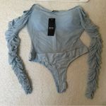 Privy  Blue Mesh Corset Bodysuit Ruched Sleeves NWT Coquette Photo 2