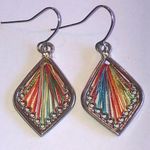 Colorful Thread Silver Tone Boho Dangle Earrings Red Photo 0