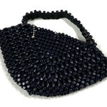 Vintage Navy Blue Wooden Bead Rounded 1930's Clutch Purse Bag Photo 0