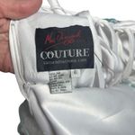 Mac Duggal  Sz 6 White Silk Blue Beaded  Ruffle Princess Gown Formal Prom Dress Photo 12