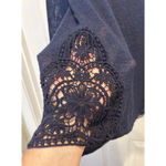 A Byer Vintage A. Byer Blue Boho Flowy Top Crochet Panel Knit Sweater Made In USA Large Photo 2