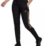 Adidas  Womens Tiro 17 Black Tapered Training Pants Sz XS Gold Stripe Track Zip Photo 12