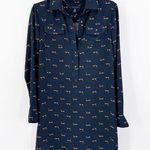 Tommy Hilfiger Blue Dog Print Long Sleeve Casual Shirt Dress Size XS FLAWED Photo 0