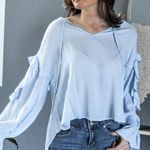 Love Riche Baby Blue Lace Trimmed Blouse Photo 7