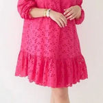 J.Crew  hot pink eyelet embroidered long sleeve drop hem dress Photo 0