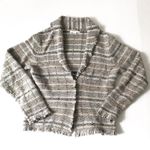 Banana Republic M Grey Beige Tan Cardigan Fringed Photo 0