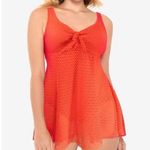 Swim Solutions Swim Dress Size 12 Bow Front Tummy Control Swimsuit Orange NWT Photo 0