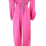 Mac Duggal  Jumpsuit Barbiecore Pink Ruched V Neck $400 Brunch Blogger Famous Bar Photo 0
