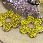 Large Lucite Yellow Glitter Flower Retro Earrings Yellow Photo 0