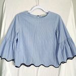 ZARA | Pinstriped Bell Sleeve Scallop Hem Top Sz XS Photo 1