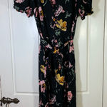 Fat Face Black Floral Midi Wrap Dress Puff Sleeve Tie Waist 6 Full Button Front Photo 0