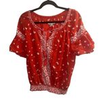 ✨Ella Moon Top Boho Sz Large Shirt Red Smocked Waist Ruffle Sleeve Tassel Tie✨ Photo 7