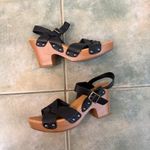 Korks Black Leather Studded Wood Platform Heels Sandals Size 8 Photo 2