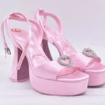 ALDO Barbie x  Collection Pink Satin Platform Heart Sandal Block Heel 7.5 Photo 0