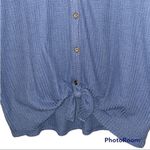 MIHOLL XXL short sleeve blue waffle knit v neck button down tie front loose knot Photo 12