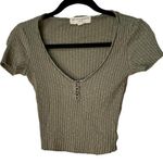 Urban Outfitters  Project Social T Shirt Green Ribbed Henley Crop Top - small Photo 0
