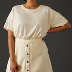 Pilcro Anthropologie Mini Twofer Dress Button Front Frayed Hem Cream Size 8 Photo 0