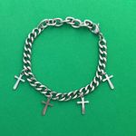 Titanium Steel Link Chain Cross Charm Bracelet for Men,Unisex Hip Hop Bracelet Silver Photo 0